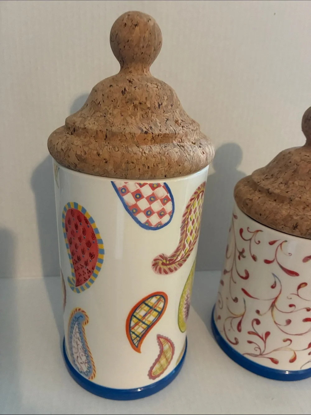 MacKenzie-Childs Multicolor Paisley and Dot Ceramic Canister Set with Cork Lids